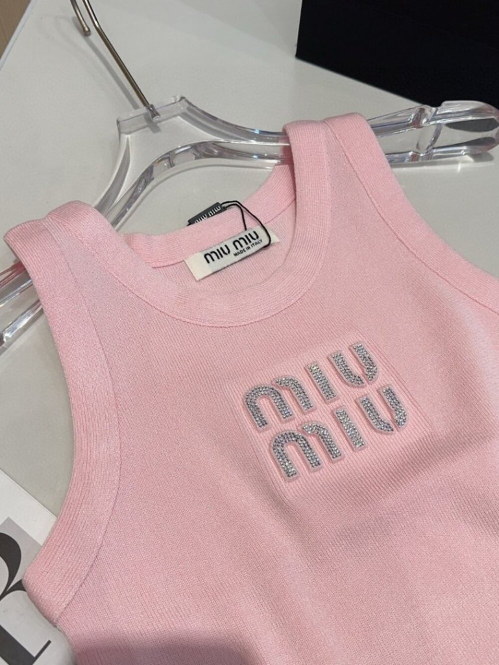 💐Miu Miu💐 Pink - Tank Top - White Rhinestones - Picture 5 of 7